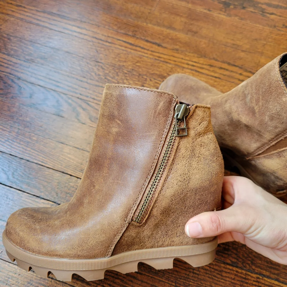 Sorel Womens Joan of Arctic II Wedge Zip Boots Waterproof Leather Tan Size 5 - Picture 5 of 13